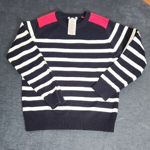 NWOT Jacadi Kids Navy &  White Striped Crewneck Sweater with Red Accents Size 8